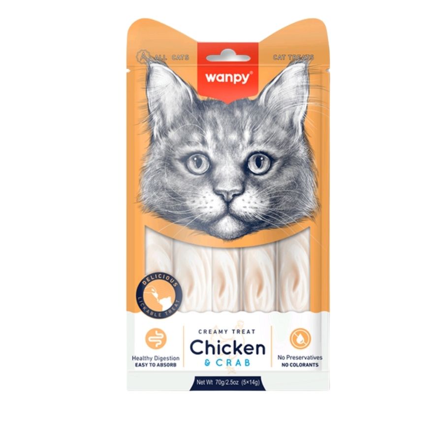 Wanpy Snack cremoso para gatos sabor pollo y cangrejo 70GR sin granos, , large image number null