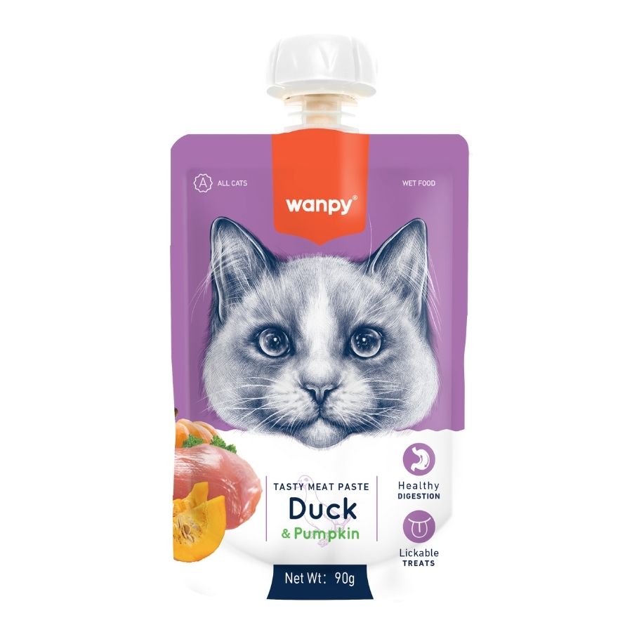 Wanpy Pasta cremosa para gatos sabor pato y zapallo 90GR sin granos, , large image number null