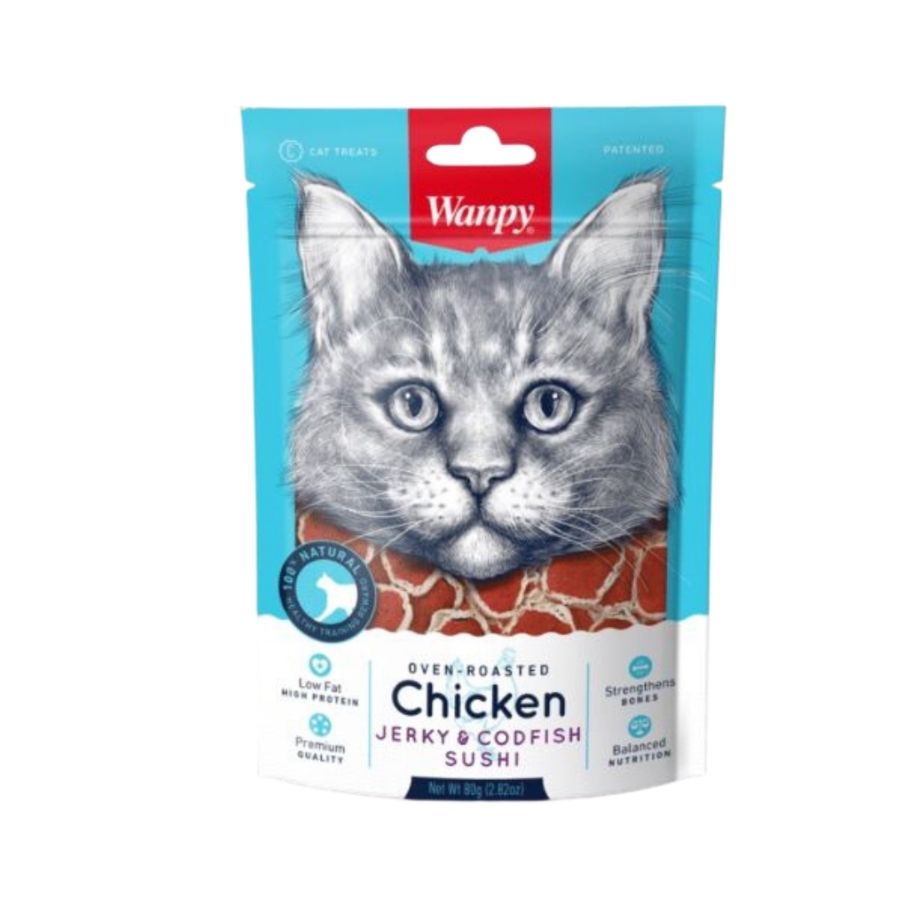 Chicken jerky & codfish sushi 80GR, , large image number null