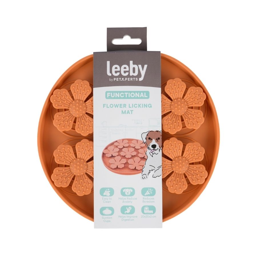 Leeby plato interactivo para mascotas color naranjo con dise&ntilde;o de flores, , large image number null