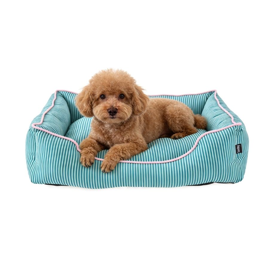 Leeby Cama Rectangular Para Perros Estampado Con Rayas Verdes Y Rosas, , large image number null