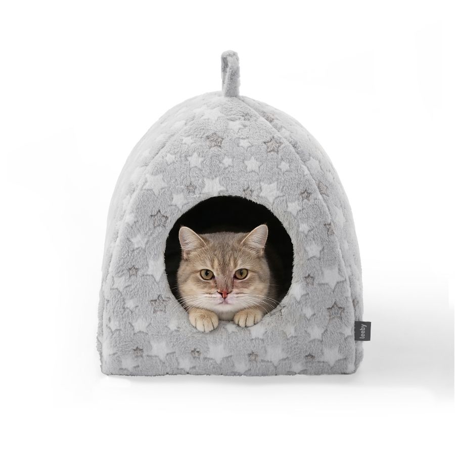 Leeby Cama Forma Iglu Estampado De Estrellas Para Gatos Color Gris, , large image number null