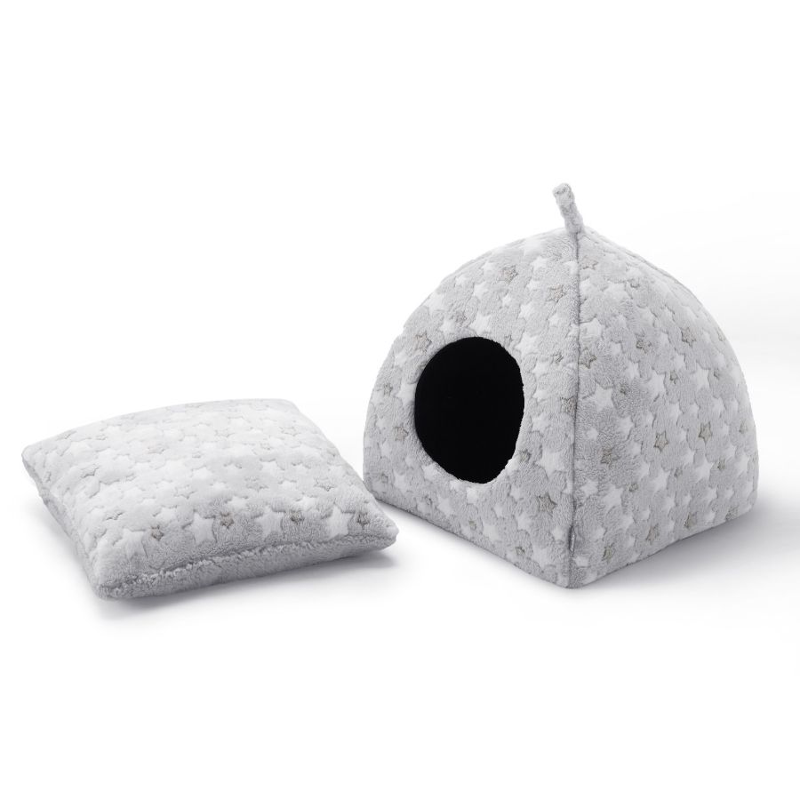 Leeby Cama Forma Iglu Estampado De Estrellas Para Gatos Color Gris, , large image number null