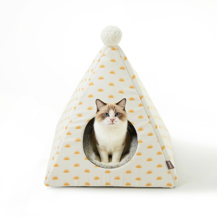 Leeby Cama Forma Piramide Estampada Con Soles Para Gatos, , large image number null