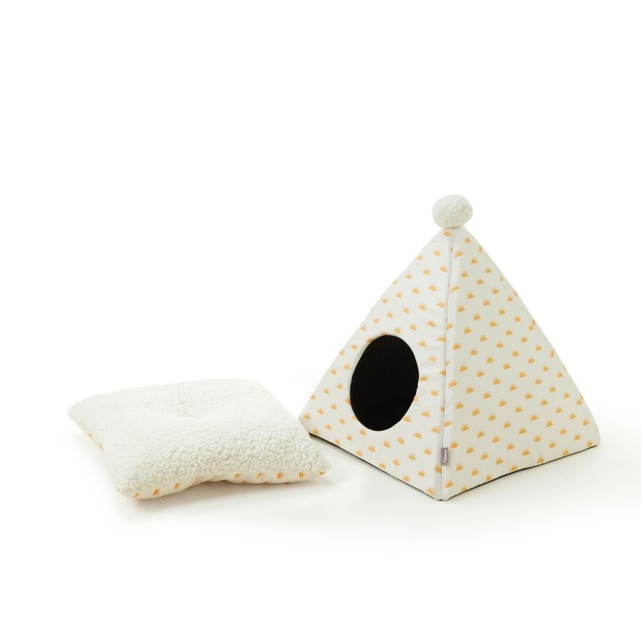 Leeby Cama Forma Piramide Estampada Con Soles Para Gatos, , large image number null