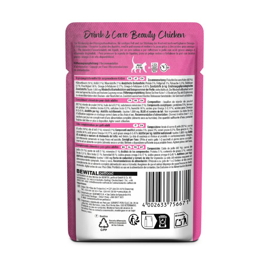 Leonardo alimento h&uacute;medo para gatos drink & care beauty 40GR, , large image number null