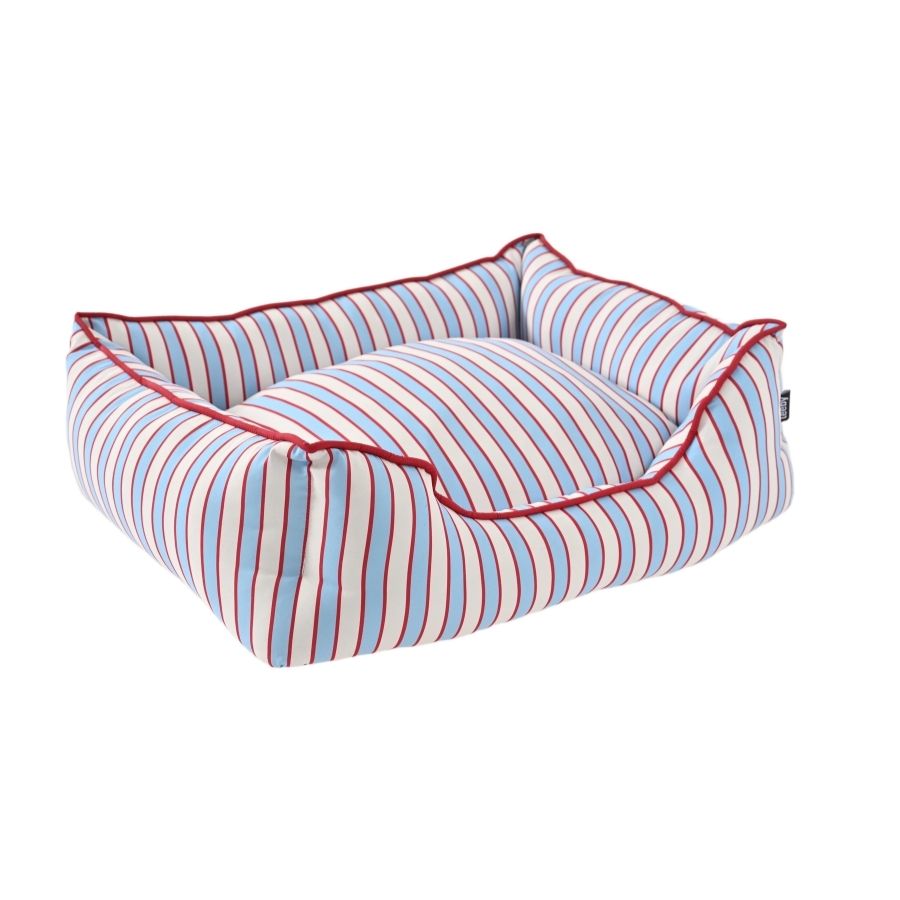 Leeby Cama Rectangular Para Perros Estampado Con Rayas Rojo Y Azul