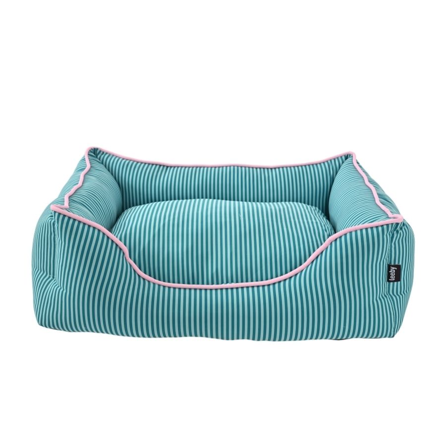 Leeby Cama Rectangular Para Perros Estampado Con Rayas Verdes Y Rosas