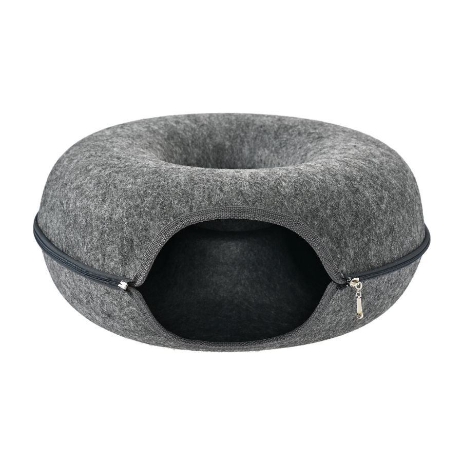Leeby Cama Forma Tunel Para Gatos Con Fieltro Gris