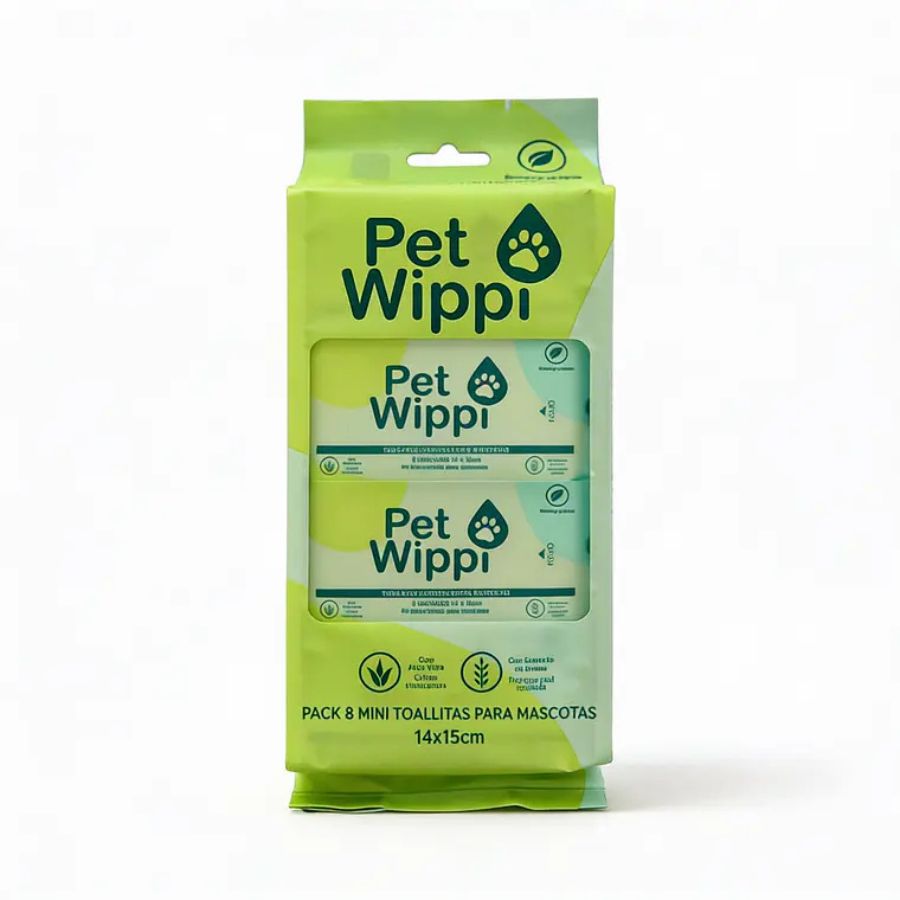 Pet wippi set 8 mini toallitas h&uacute;medas de bolsillo