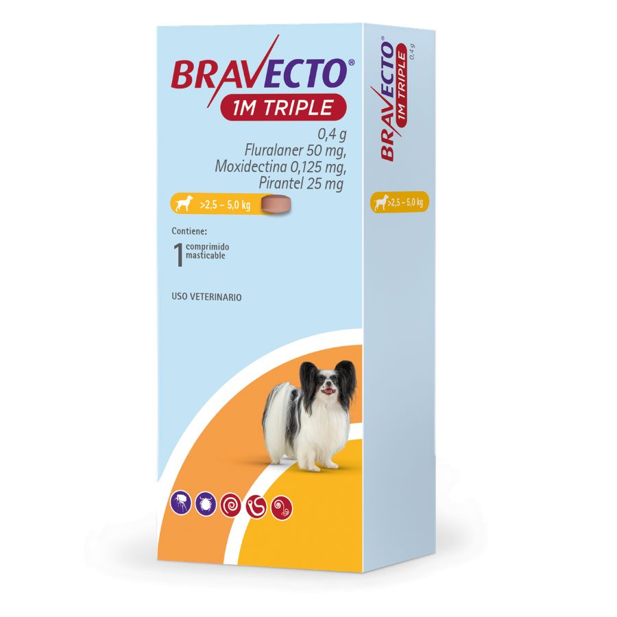 Bravecto antiparasitario masticable para perros de 2,5 - 4,5kg 1m triple 50mg x 1tableta, , large image number null