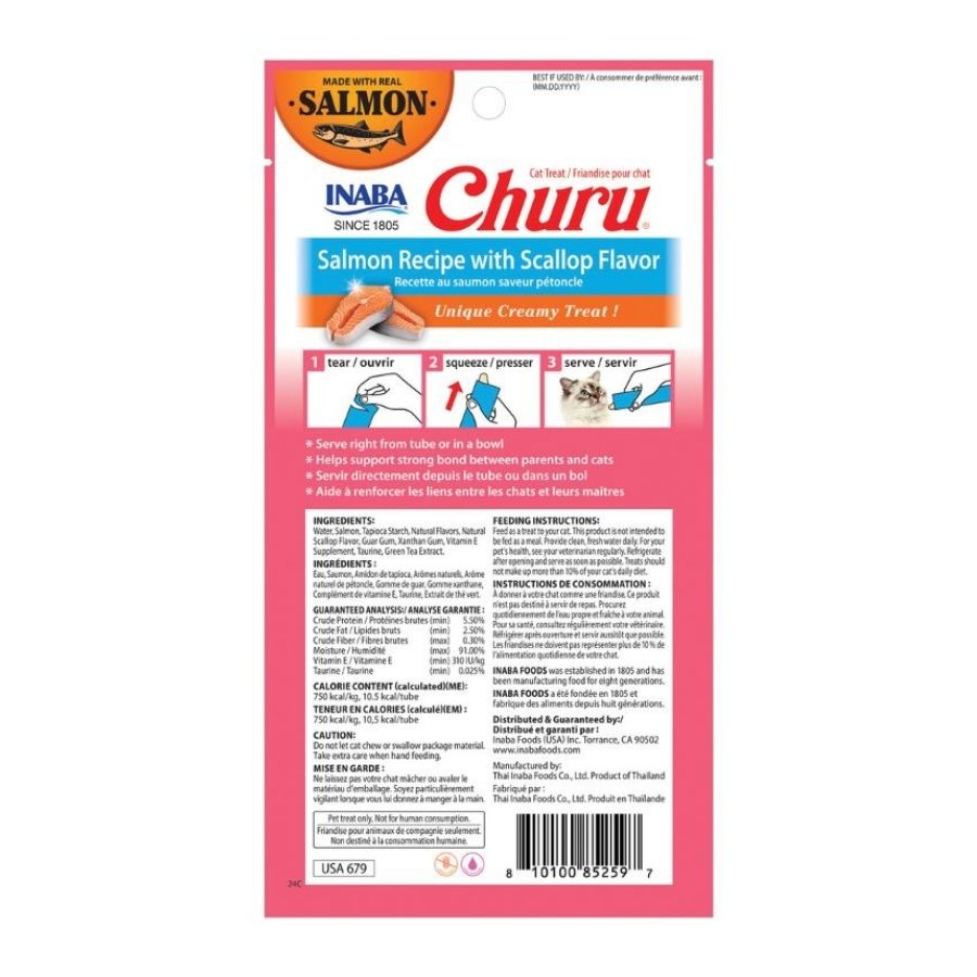 Churu snack para gatos 4 tubes sabor salm&oacute;n y ostion 56GR, , large image number null
