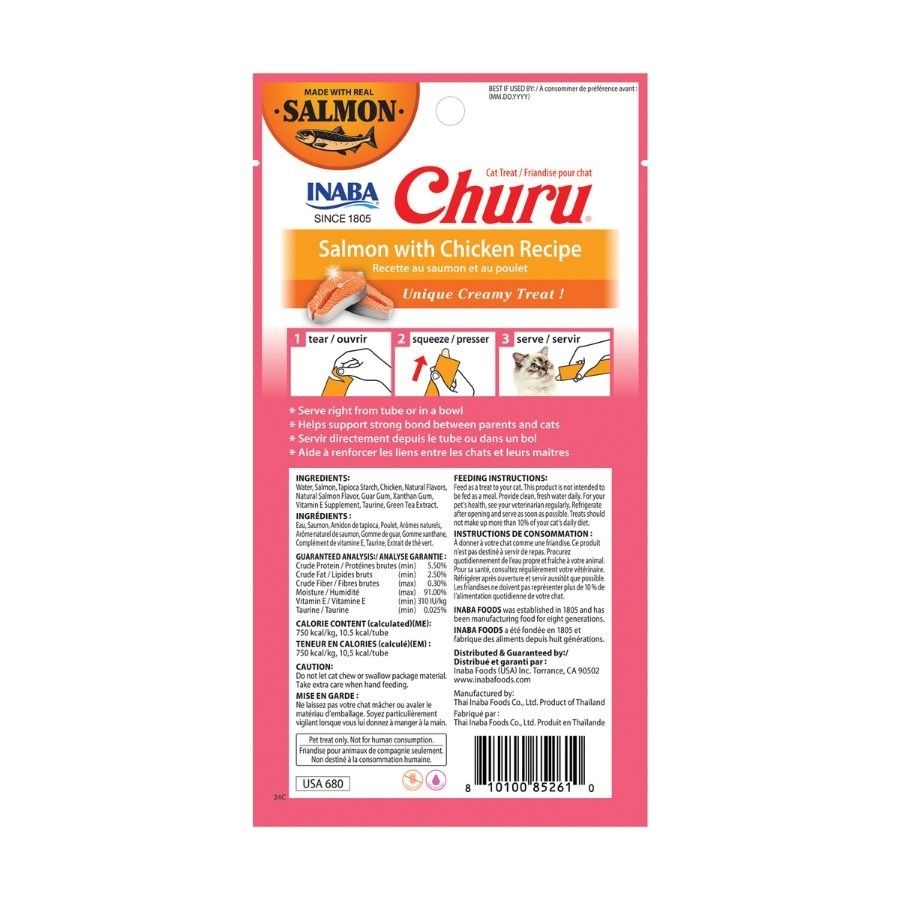 Churu snack para gatos 4 tubes sabor salm&oacute;n y pollo 56GR, , large image number null