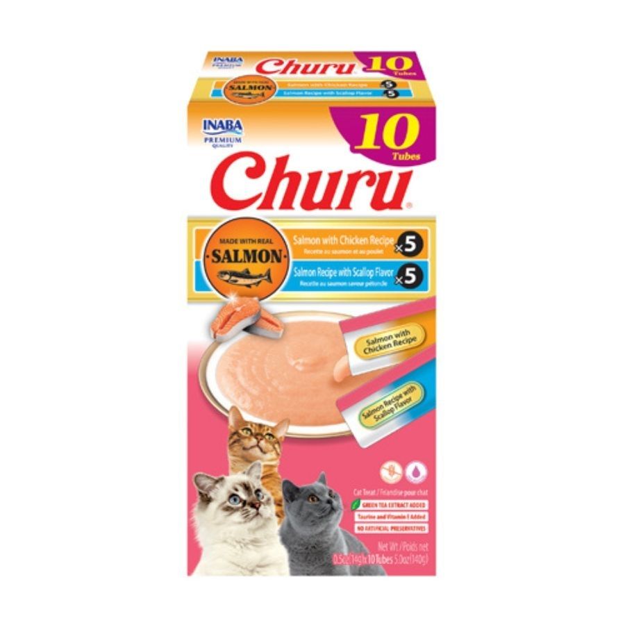 Churu snack para gatos 10 tubes sabores salm&oacute;n pollo 140GR, , large image number null