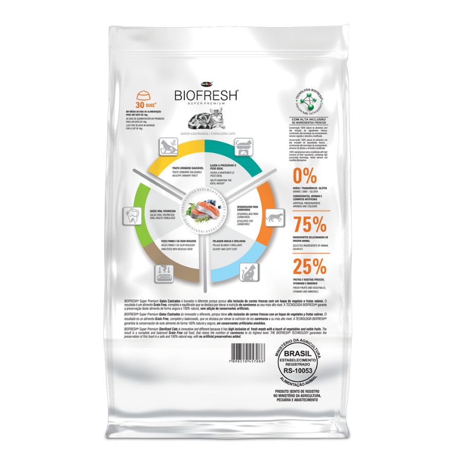 Biofresh super premium alimento seco natural para gatos castrados sabor salm&oacute;n, , large image number null