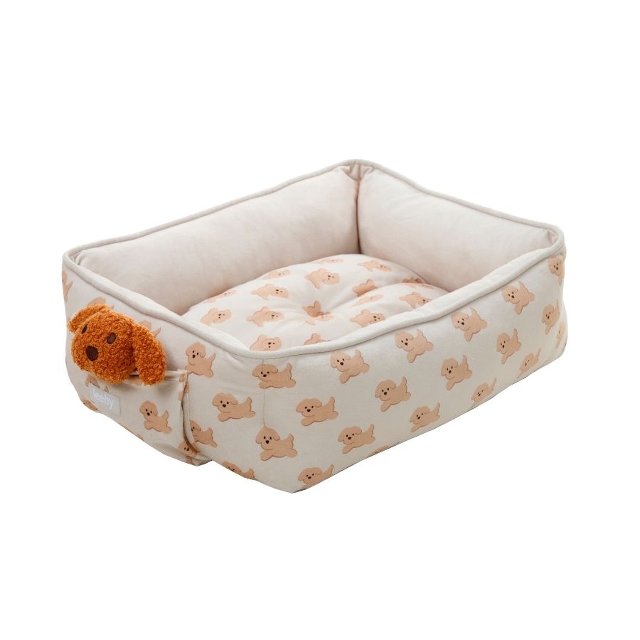 Leeby Cama rectangular de terciopelo para cachorros con estampado de perritos, , large image number null