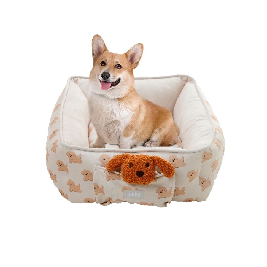 Leeby Cama rectangular de terciopelo para cachorros con estampado de perritos, , large image number null
