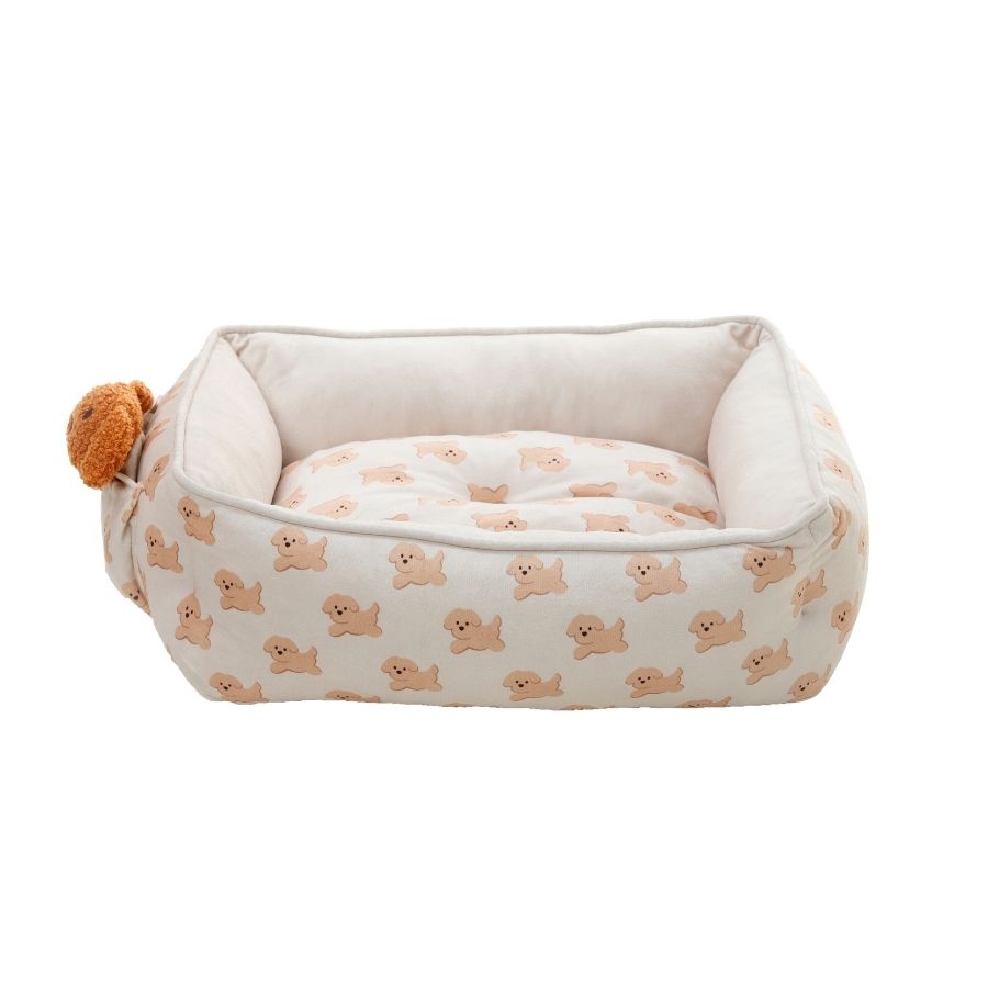 Leeby Cama rectangular de terciopelo para cachorros con estampado de perritos, , large image number null