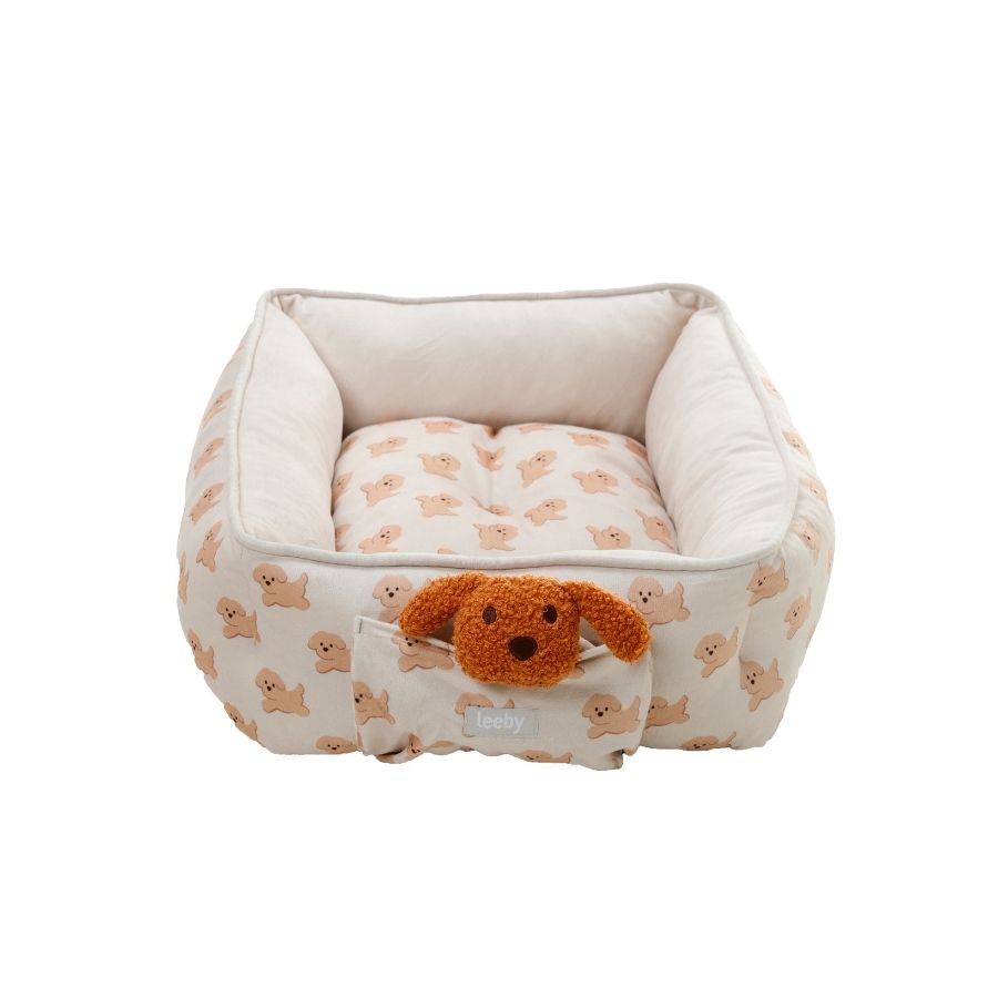 Leeby Cama rectangular de terciopelo para cachorros con estampado de perritos, , large image number null
