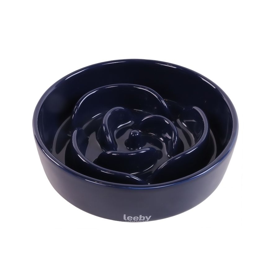 Leeby plato anti-ahogo para perros color azul marino en forma de rosa