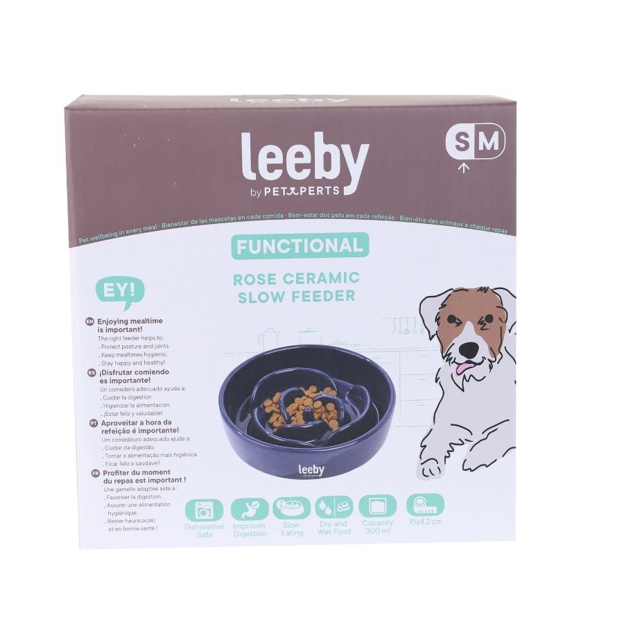 Leeby plato anti-ahogo para perros color azul marino en forma de rosa, , large image number null