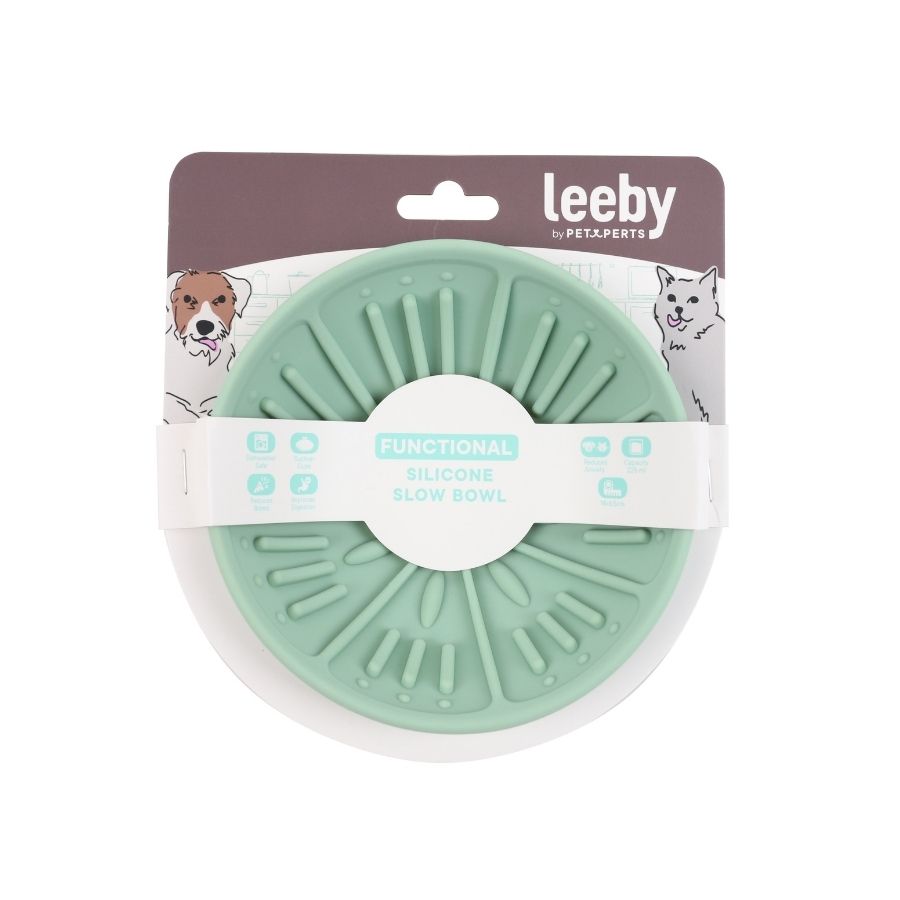 Leeby plato interactivo para mascotas 225ML silicona color verde, , large image number null