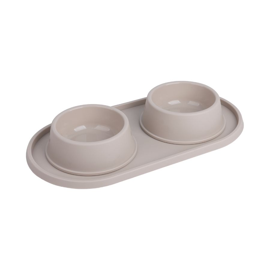 Leeby plato doble para perros 500ML color taupe plastico, , large image number null