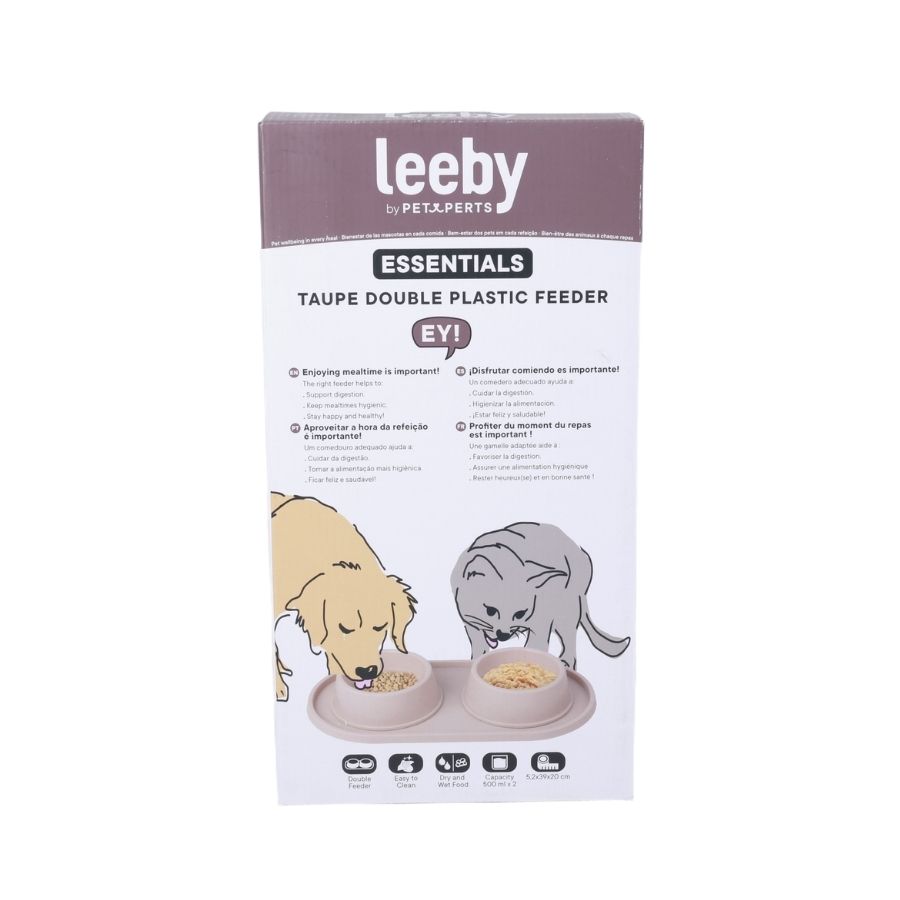 Leeby plato doble para perros 500ML color taupe plastico, , large image number null