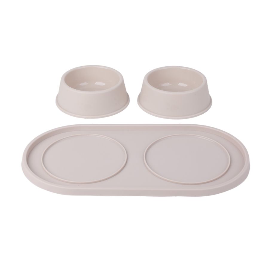 Leeby plato doble para perros 500ML color taupe plastico, , large image number null