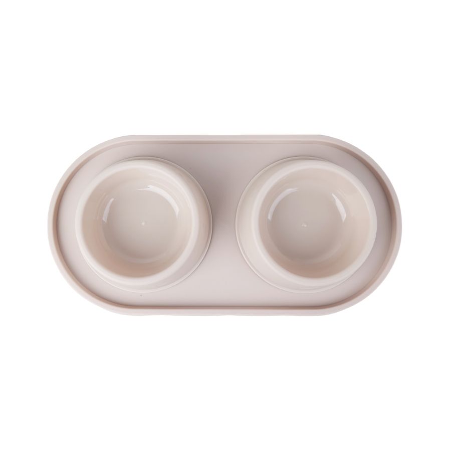 Leeby plato doble para perros 500ML color taupe plastico, , large image number null