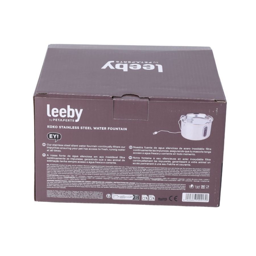 Leeby fuente de agua koko para mascotas acero inoxidable 3L, , large image number null
