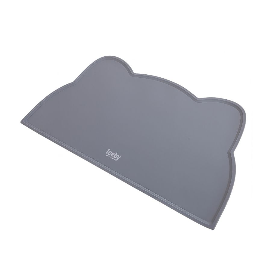 Leeby alfombrilla para mascotas para comederos en forma de gato color gris, , large image number null