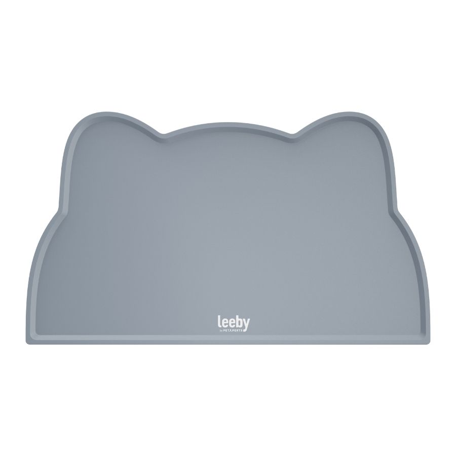 Leeby alfombrilla para mascotas para comederos en forma de gato color gris, , large image number null