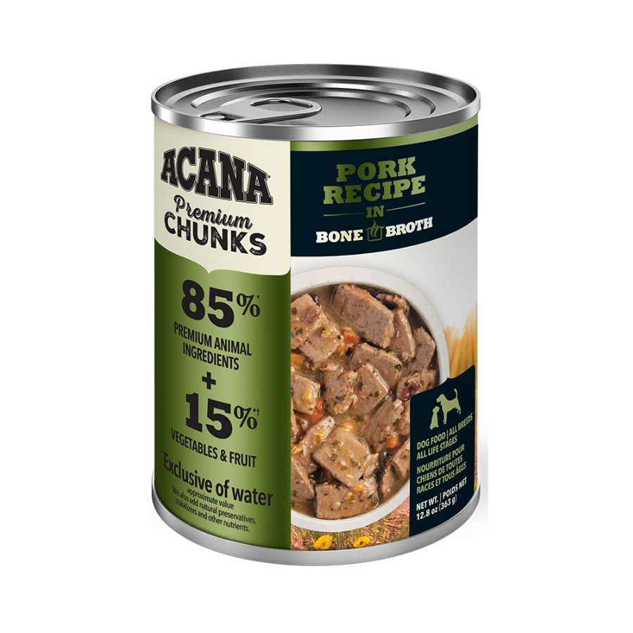 Acana receta de trozos premium de cerdo en caldo de huesos alimento h&uacute;medo para perros 363 GR, , large image number null