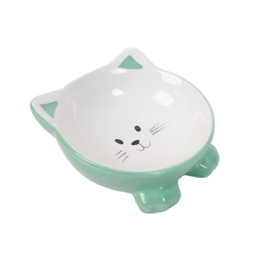 Leeby plato de ceramica con patitas para gatos color verde 350g/120ml, , large image number null