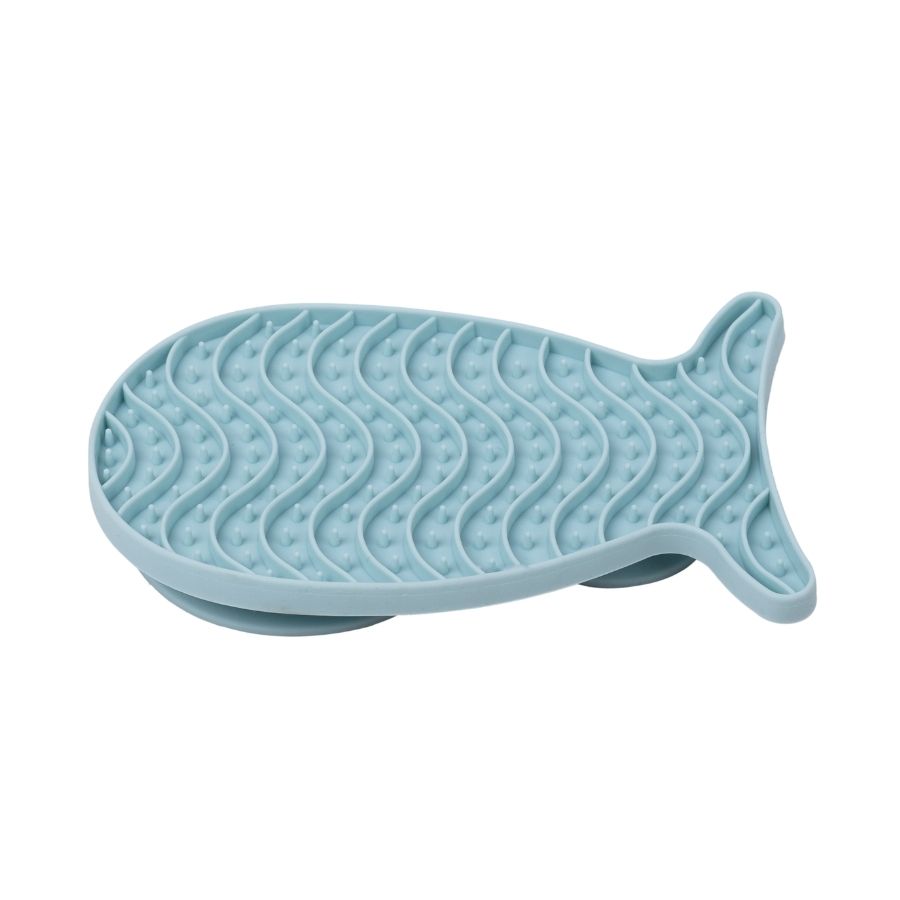 Leeby plato para gatos interactivo para lamer en forma de pescado color celeste