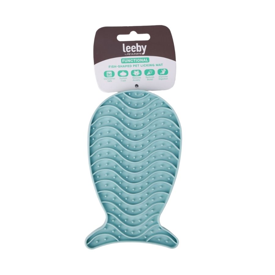 Leeby plato para gatos interactivo para lamer en forma de pescado color celeste, , large image number null