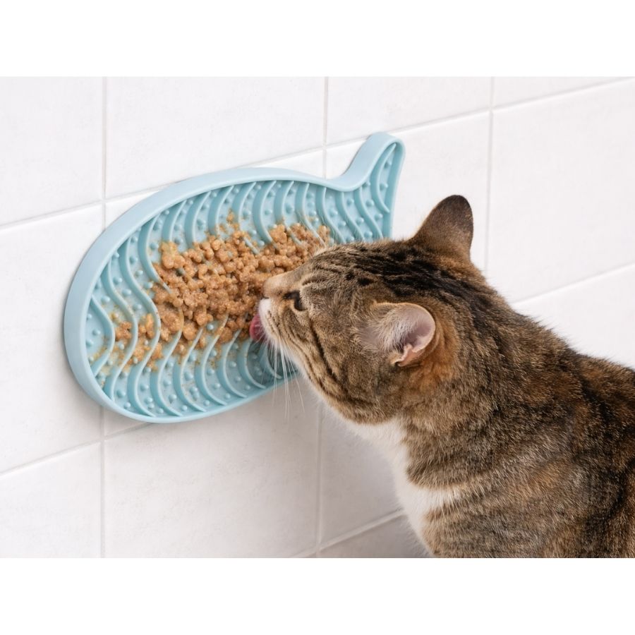 Leeby plato para gatos interactivo para lamer en forma de pescado color celeste, , large image number null