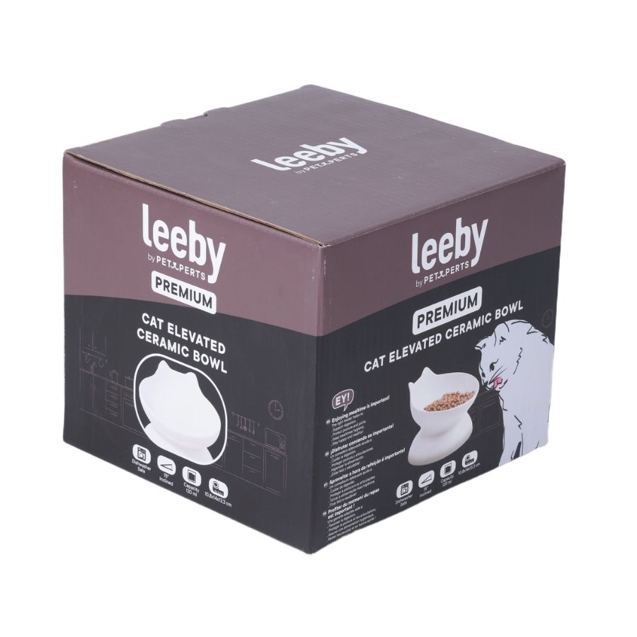 Leeby plato de ceramica elevado para gatos 120ML color blanco, , large image number null