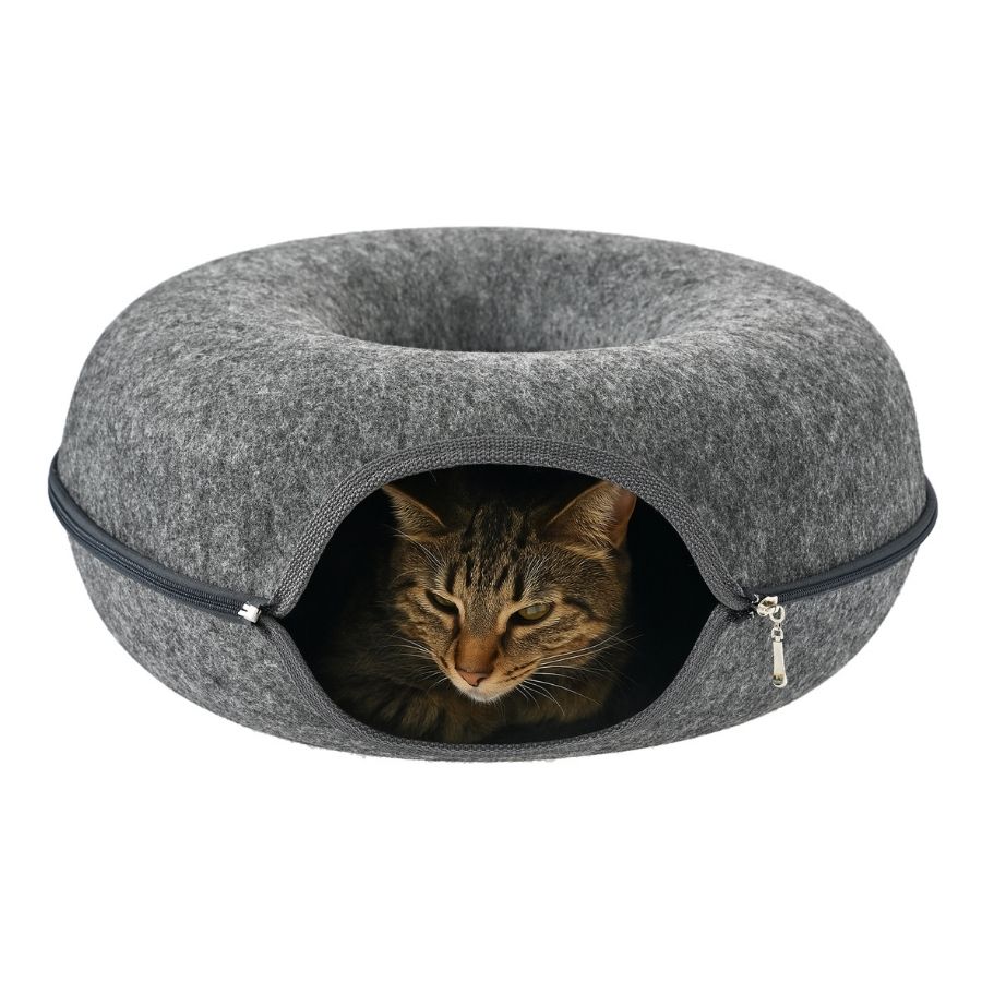 Leeby Cama Forma Tunel Para Gatos Con Fieltro Gris, , large image number null