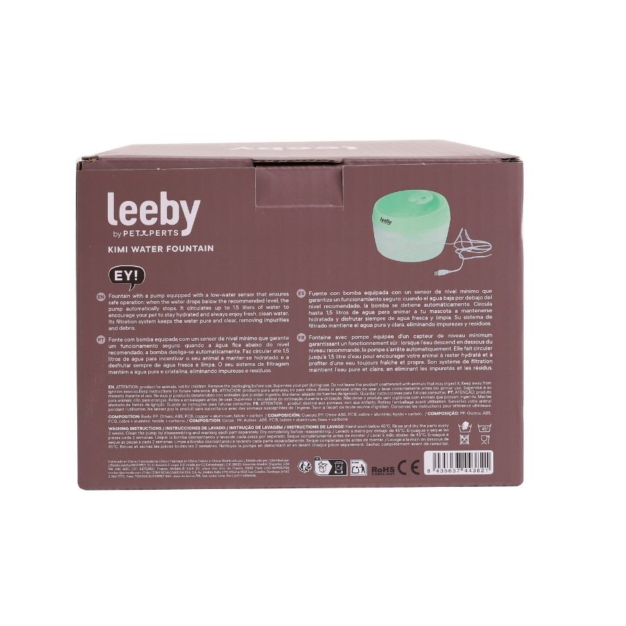 Leeby fuente de agua kimi para mascotas color verde 1.5L, , large image number null