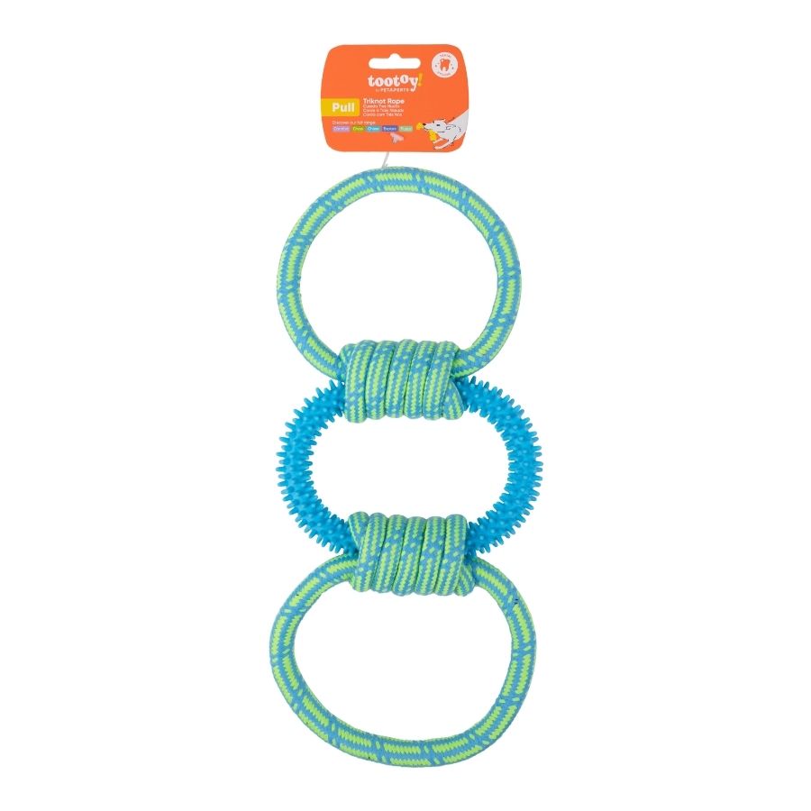 Tootoy! juguete cuerda de tres nudos con goma para perro
