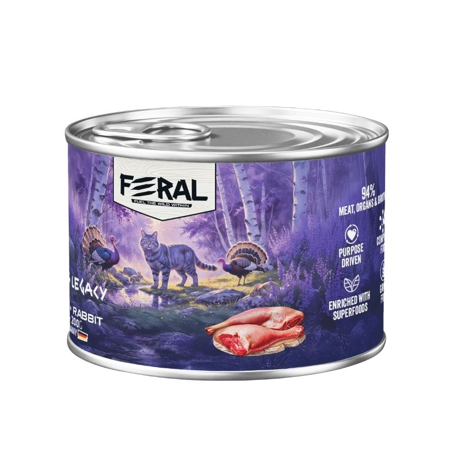Feral elders legacy alimento h&uacute;medo para gatos senior sabor pavo y conejo 200GR, , large image number null