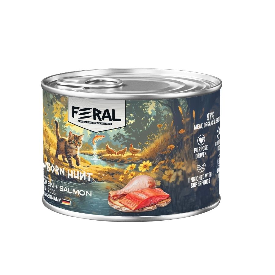 Feral rawborn hunt alimento h&uacute;medo para gatitos sabor pollo y salm&oacute;n, , large image number null
