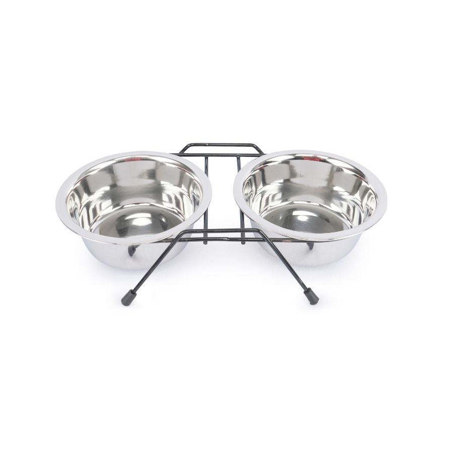 Leeby plato doble acero inoxidable para mascotas, , large image number null