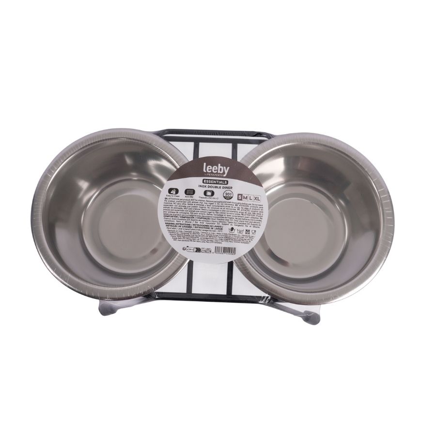 Leeby plato doble acero inoxidable para mascotas, , large image number null