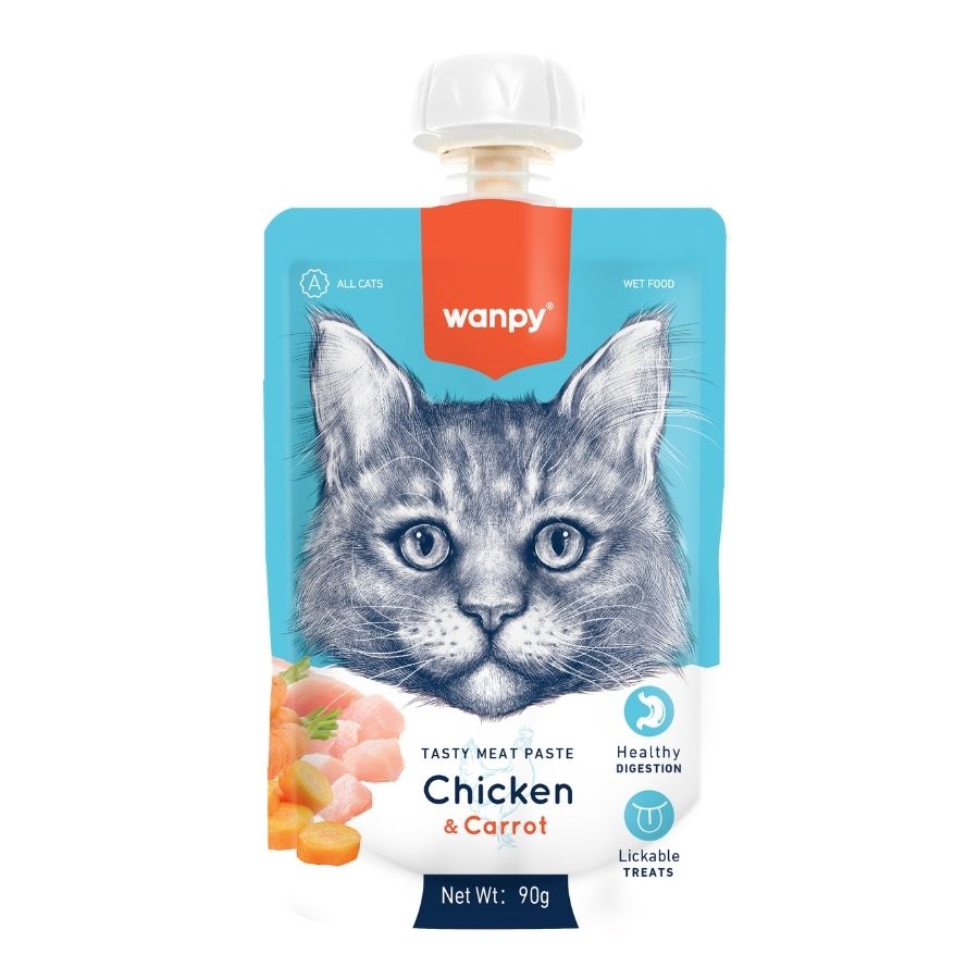 Wanpy Pasta cremosa para gatos sabor pollo y zanahoria 90GR sin granos, , large image number null